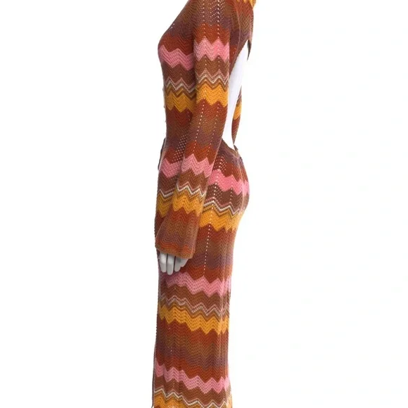 Spell Pink and Orange Chevron Midi Dress - Picture 2 of 3